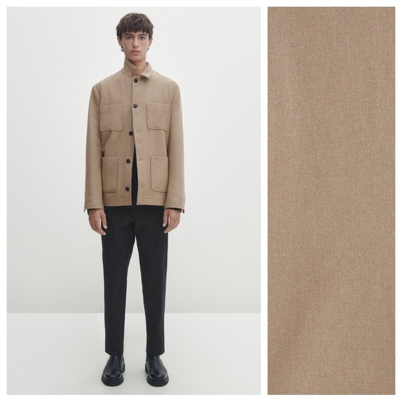 NWT. Massimo Dutti Beige Plain Wool Blend Overshirt. Size M.